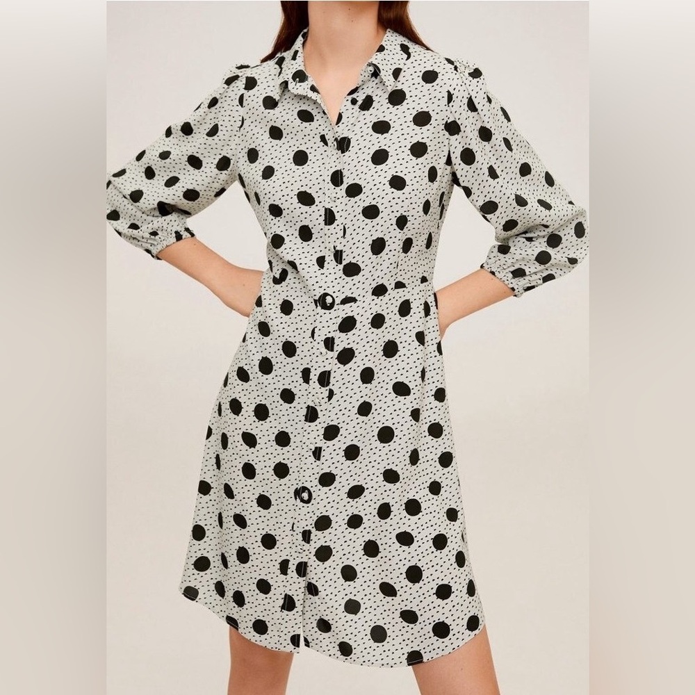 Mango Polka Dot Midi Dress in Black and White Size Medium